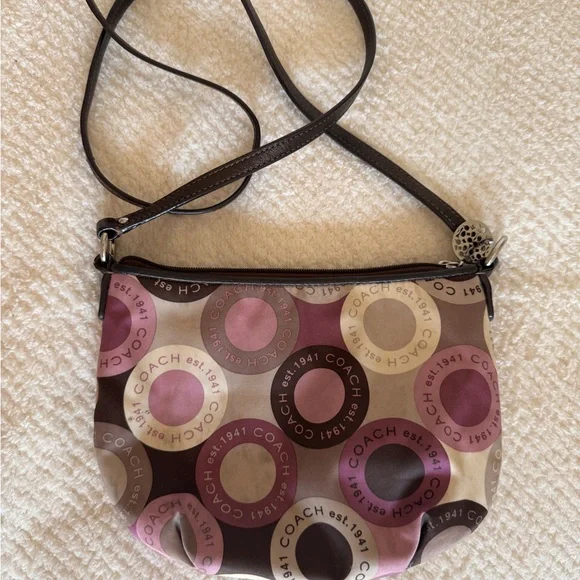 COACH crossbody C logo Alexandra purple and brown satin feel material. - Picture 3 of 6